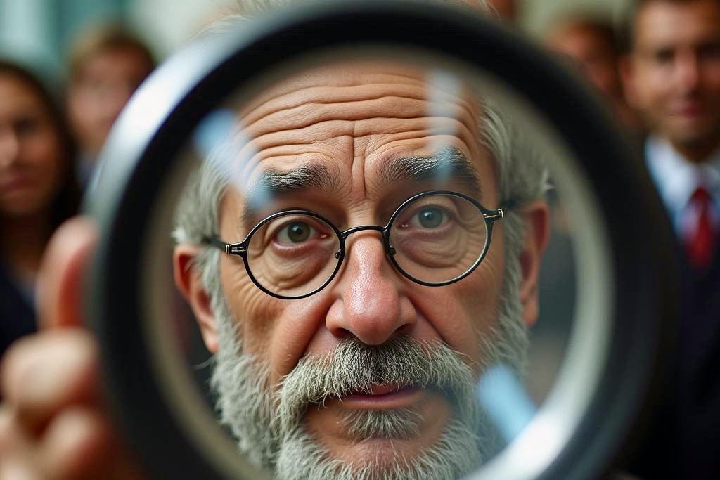 Zooming In: Understanding the Diverse Needs of Your Readers A magnifying glass held over a diverse group of illustrated or stock photo people, symbolizing the detailed analysis required to understand an audience.